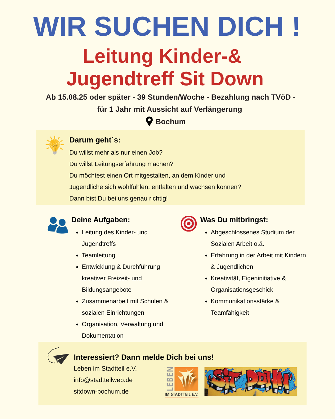 Leitung Kinder und Jugendtreff, Bochum, gesucht, Jon Kinder und Jugendarbeit
